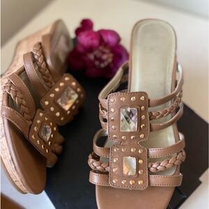 OK women wedge jeweled sandals brown size 9M brown